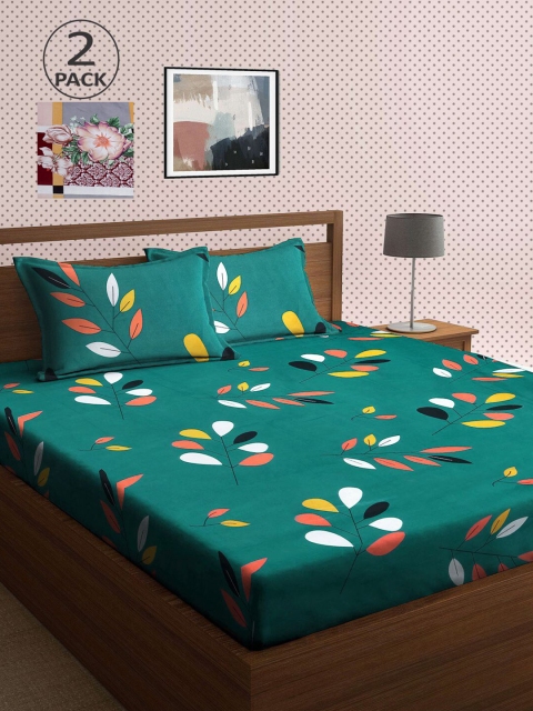 

KLOTTHE Green & Grey Floral 210 TC 2 King Bedsheet with 4 Pillow Covers