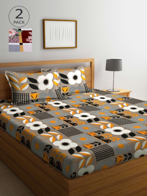 

KLOTTHE Pack Of 2 210 TC Cotton 2 King Bedsheet with 4 Pillow Covers, Multi