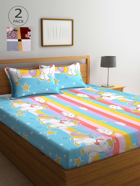 

KLOTTHE Multicoloured Printed 210 TC 2 King Bedsheet with 4 Pillow Covers, Multi