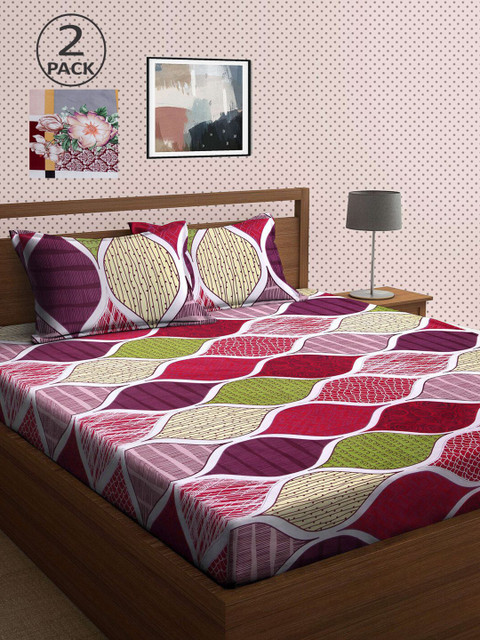 

KLOTTHE Maroon & Grey Floral 210 TC 2 King Bedsheet with 4 Pillow Covers