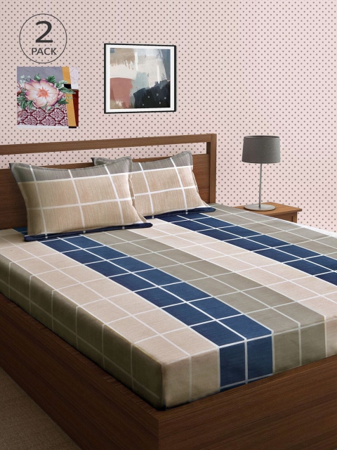 

KLOTTHE Grey & Brown Geometric 210 TC 2 King Bedsheet with 4 Pillow Covers