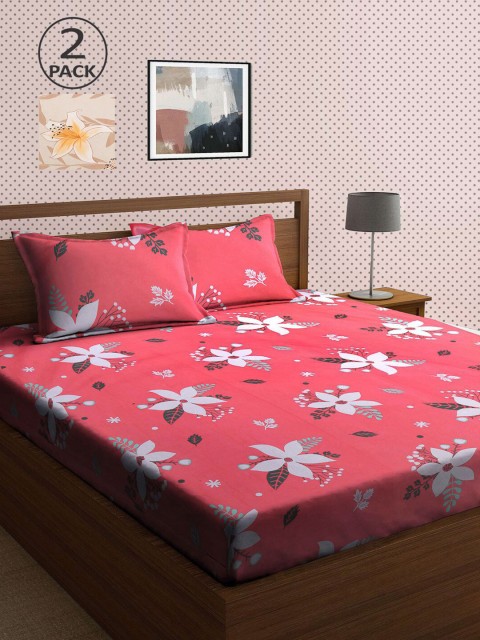 

KLOTTHE Red & Beige Floral 210 TC 2 King Bedsheet with 4 Pillow Covers