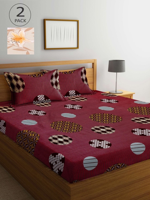 

KLOTTHE Pink & Off White Geometric 210 TC 2 King Bedsheet with 4 Pillow Covers