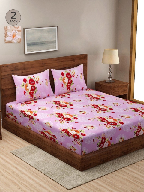 

KLOTTHE Set Of 2 210TC Double King Bedsheets With 4 Pillow Covers, Pink