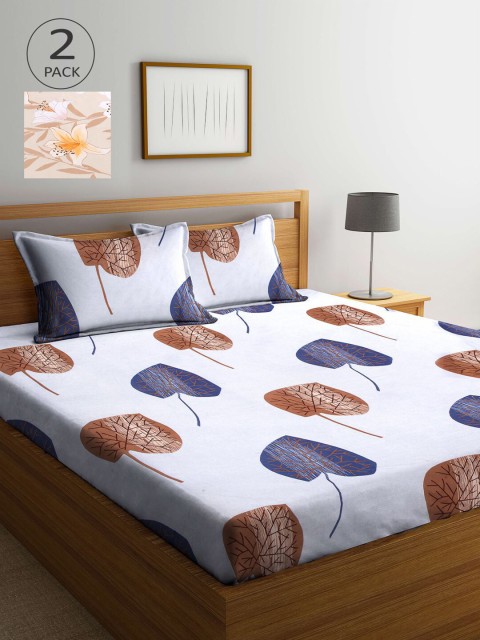 

KLOTTHE White & Beige Floral 210 TC 2 King Bedsheet with 4 Pillow Covers