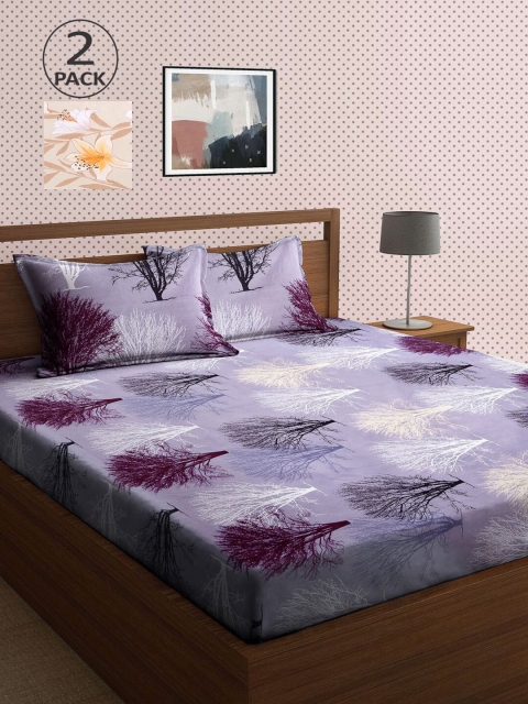 

KLOTTHE Grey & Beige Floral 210 TC 2 King Bedsheet with 4 Pillow Covers