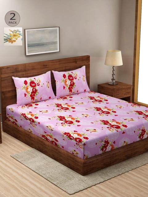 

KLOTTHE Yellow & Pink Floral 210 TC 2 King Bedsheet with 4 Pillow Covers