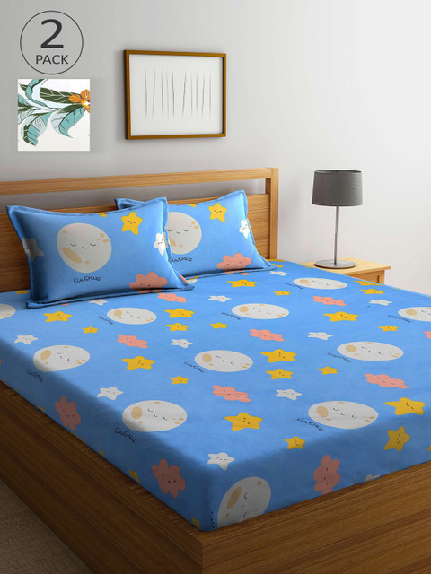 

KLOTTHE Pack Of 2 210 TC Cotton 2 King Bedsheet with 4 Pillow Covers, Multi
