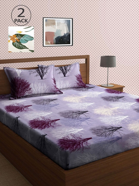 

KLOTTHE Purple & Blue 210 TC 2 King Bedsheet with 4 Pillow Covers