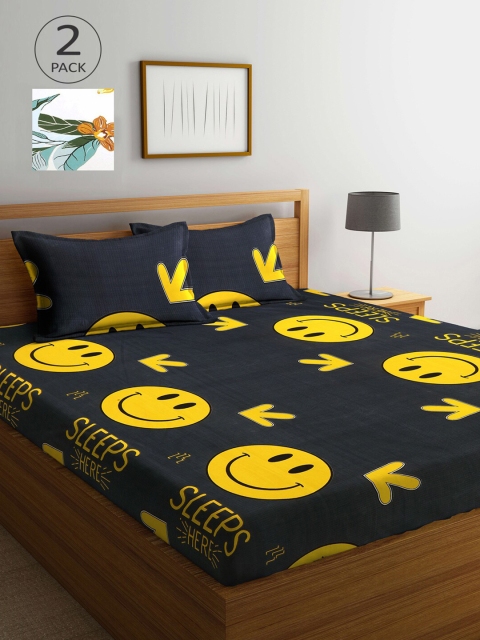 

KLOTTHE Black & White Floral 210 TC 2 King Bedsheet with 4 Pillow Covers