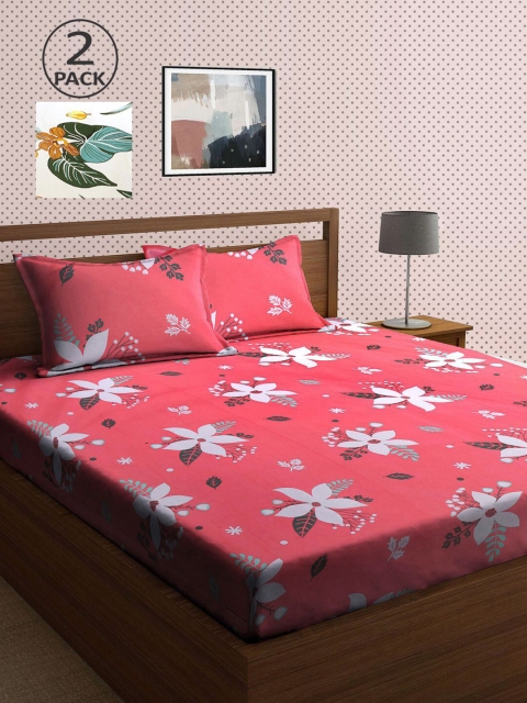 

KLOTTHE Pink & White Floral 210 TC 2 King Bedsheet with 4 Pillow Covers