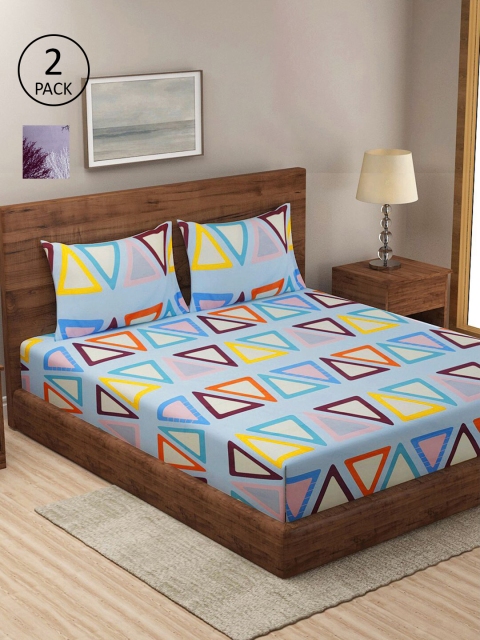 

KLOTTHE Multicoloured Geometric 210 TC 2 King Bedsheet with 4 Pillow Covers, Multi
