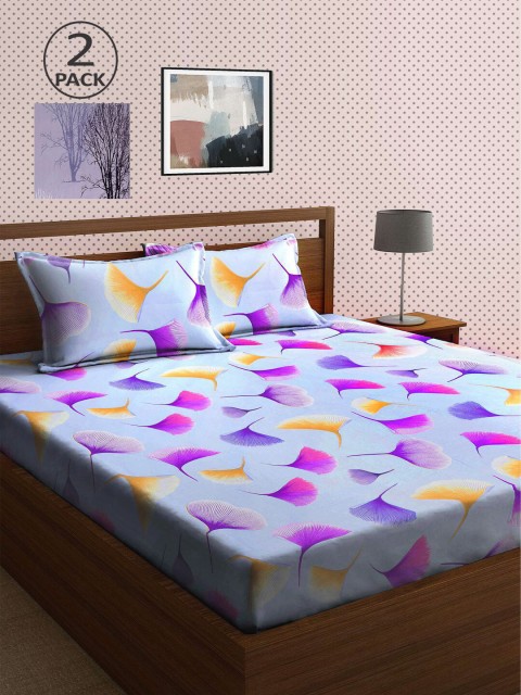

KLOTTHE Blue & Purple Floral 210 TC 2 King Bedsheet with 4 Pillow Covers