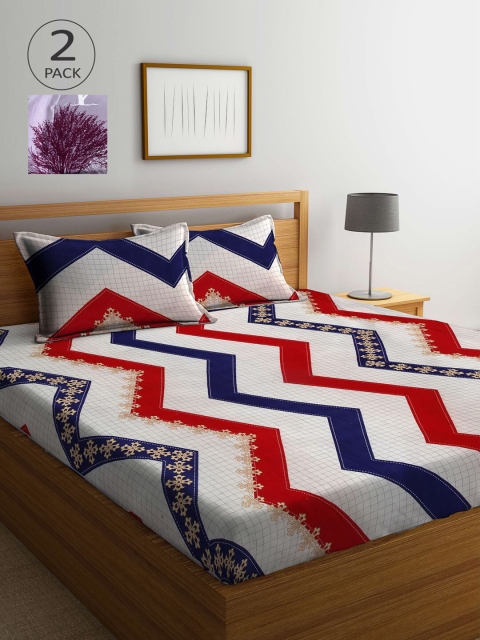 

KLOTTHE Beige & Grey Geometric 210 TC 2 King Bedsheet with 4 Pillow Covers