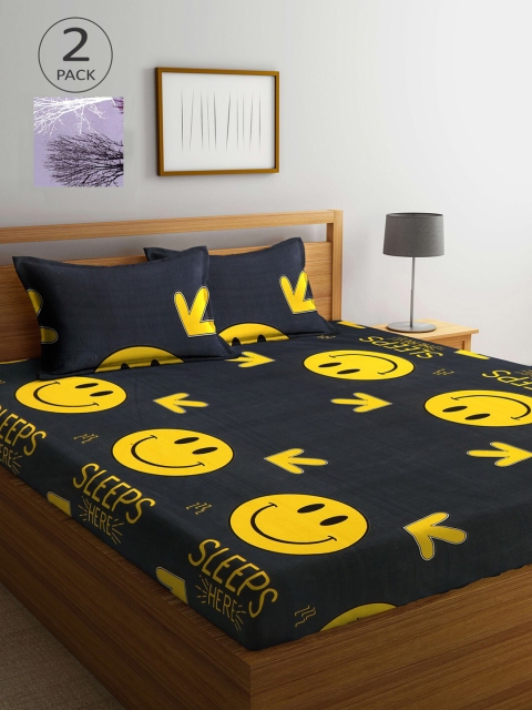 

KLOTTHE Black & Grey Cartoon Characters 210 TC 2 King Bedsheet with 4 Pillow Covers