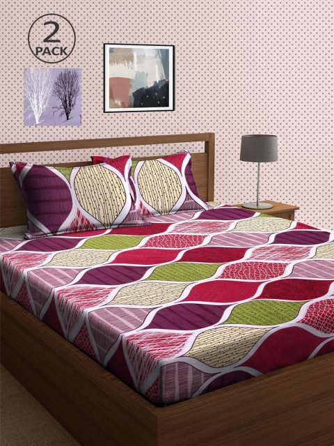 

KLOTTHE White & Grey 210 TC 2 King Bedsheet with 4 Pillow Covers