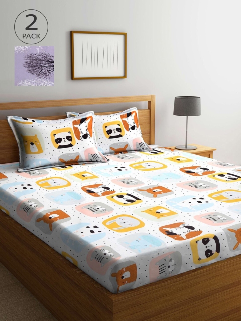 

KLOTTHE Multicoloured Graphic 210 TC 2 King Bedsheet with 4 Pillow Covers, Multi