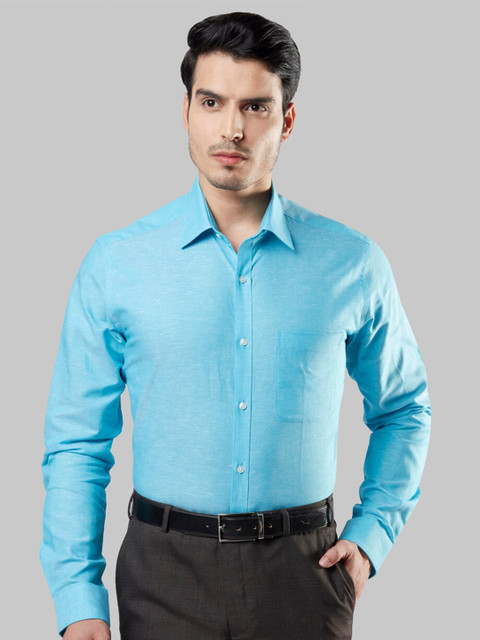 

Raymond Men Turquoise Blue Cotton Textured Slim Fit Formal Shirt