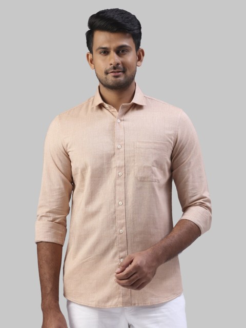 

Raymond Men Cotton Peach-Coloured Solid Casual Shirt