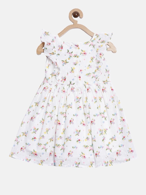 

Nuberry White & Multicoloured Pure Cotton Floral Printed Fit & Flared Dress