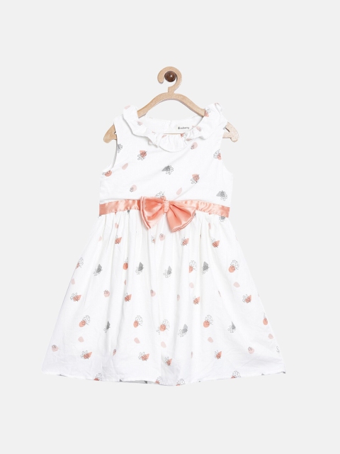 

Nuberry White & Multicoloured Cotton Floral Printed Fit & Flare Dress