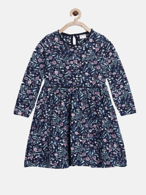 

Nuberry Navy Blue Floral Printed Fit & Flare Dress