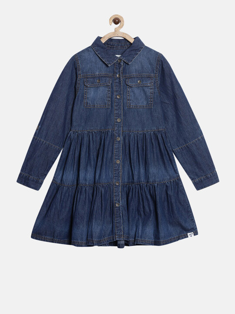

Nuberry Blue Cotton Tiered Dress