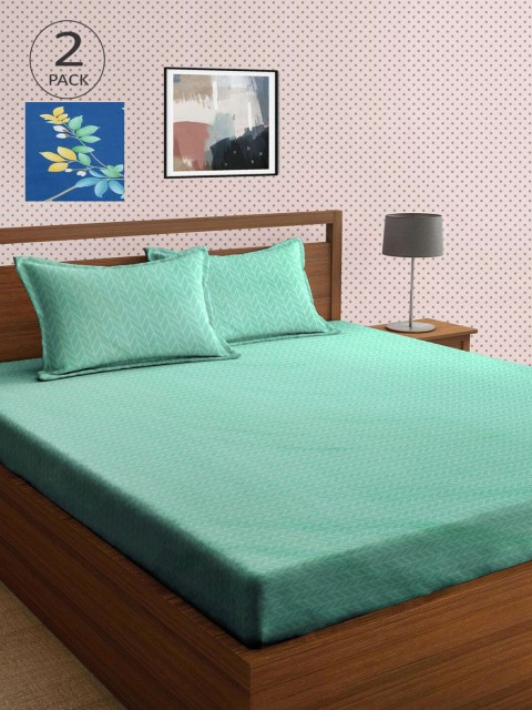 

KLOTTHE Green & Navy Blue Floral 210 TC 2 King Bedsheet with 4 Pillow Covers