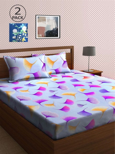 

KLOTTHE Blue & Purple Floral 210 TC 2 King Bedsheet with 4 Pillow Covers