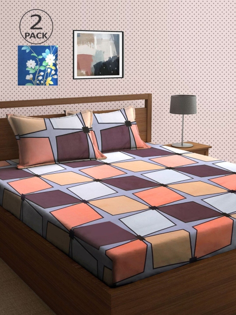 

KLOTTHE Pack Of 2 210 TC Cotton 2 King Bedsheet with 4 Pillow Covers, Grey