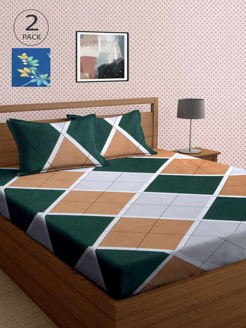 

KLOTTHE Grey & Navy Blue Geometric 210 TC 2 King Bedsheet with 4 Pillow Covers