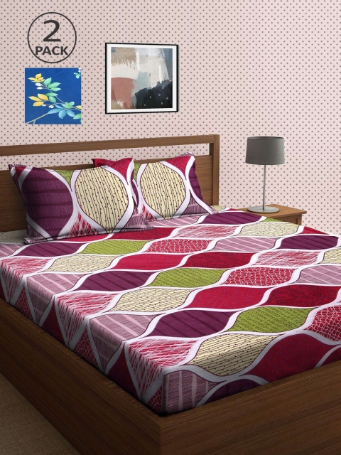 

KLOTTHE Blue & Purple Floral 210 TC 2 King Bedsheet with 4 Pillow Covers