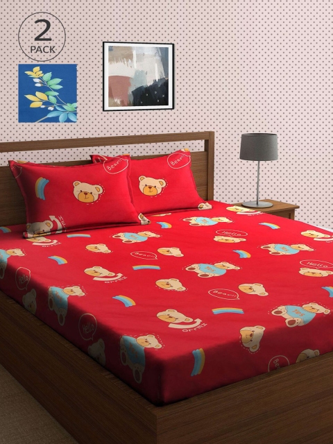 

KLOTTHE Blue & Red Cartoon Characters 210 TC 2 King Bedsheet with 4 Pillow Covers