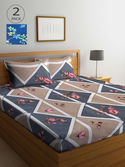 

KLOTTHE Pack Of 2 210 TC Cotton 2 King Bedsheet with 4 Pillow Covers, Multi