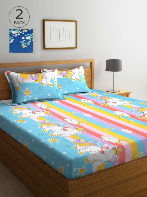 

KLOTTHE Blue & Pink Cartoon Characters 210 TC 2 King Bedsheet with 4 Pillow Covers