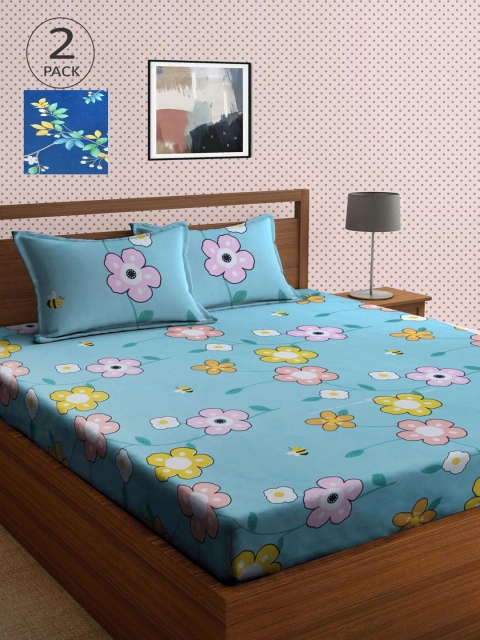 

KLOTTHE Multicoloured Floral 210 TC 2 King Bedsheet with 4 Pillow Covers, Multi