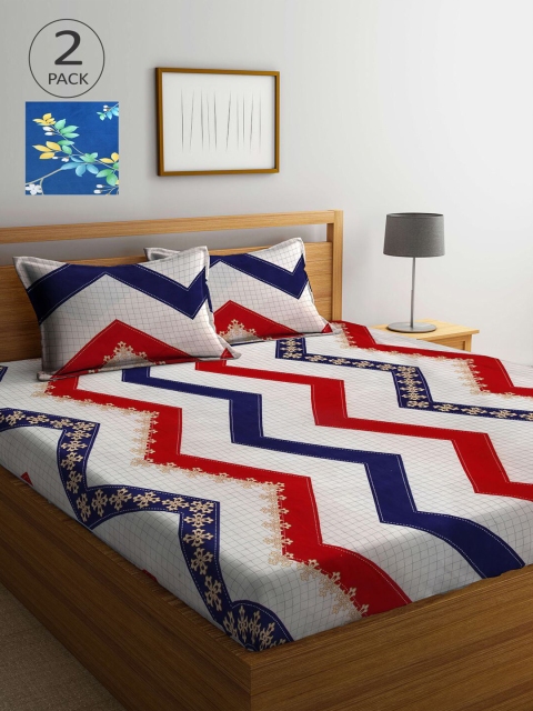 

KLOTTHE Pack Of 2 210 TC Cotton 2 King Bedsheet with 4 Pillow Covers, Multi
