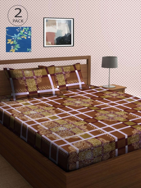 

KLOTTHE Pack of 2 Blue & Green 210 TC King Bedsheet with 4 Pillow Covers