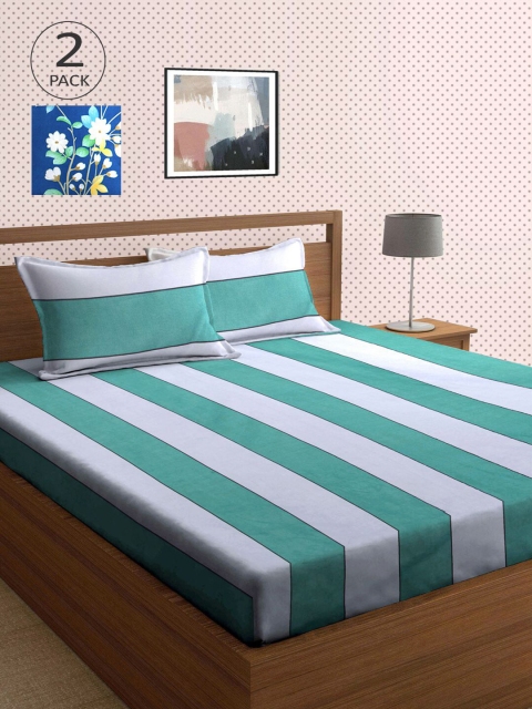 

KLOTTHE Multicoloured Striped 210 TC 2 King Bedsheet with 4 Pillow Covers, Multi