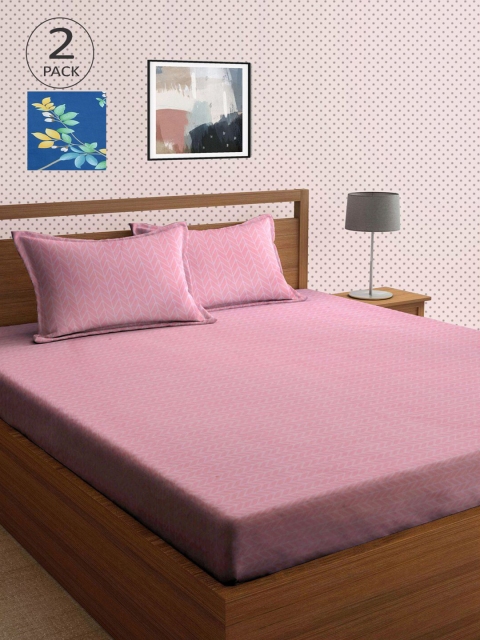 

KLOTTHE Pink & Blue 210 TC 2 King Bedsheet with 4 Pillow Covers
