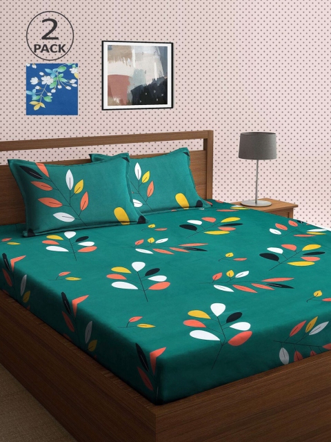 

KLOTTHE Green & Blue Floral 210 TC 2 King Bedsheet with 4 Pillow Covers