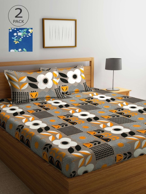 

KLOTTHE Pack Of 2 210 TC Cotton 2 King Bedsheet with 4 Pillow Covers, Grey