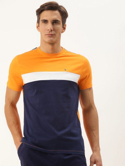 

AM SWAN Men Navy Blue & Orange Colourblocked T-shirt