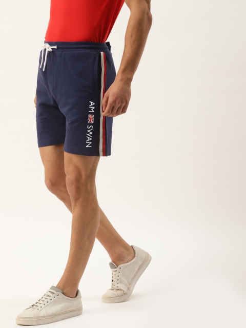 

AM SWAN Men Navy Blue Typography Printed Regular Shorts