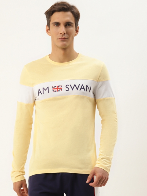 

AM SWAN Men Yellow & White Brand Logo Printed T-shirt