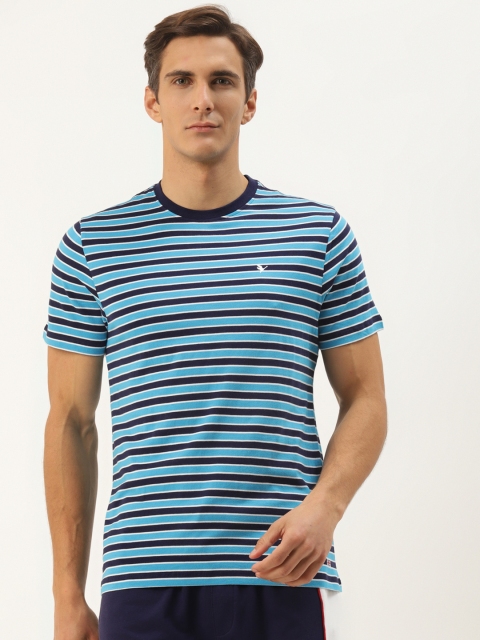 

AM SWAN Men Blue & White Striped T-shirt