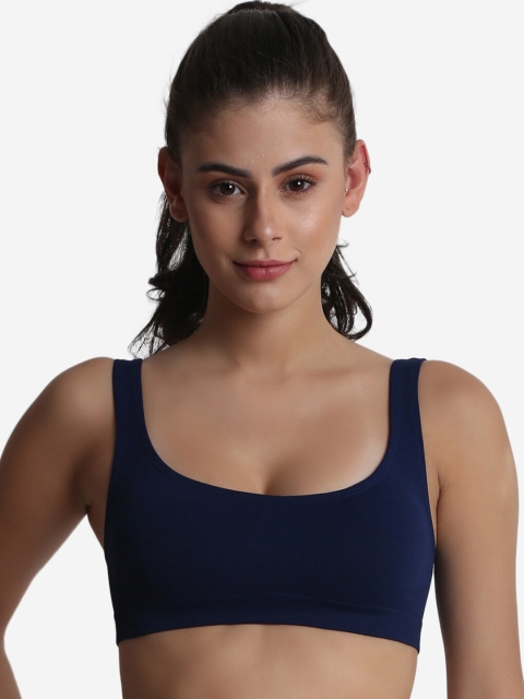 

JoE Hazel Navy Blue Solid Rapid Dry Workout Bra - Wireless Non-Padded