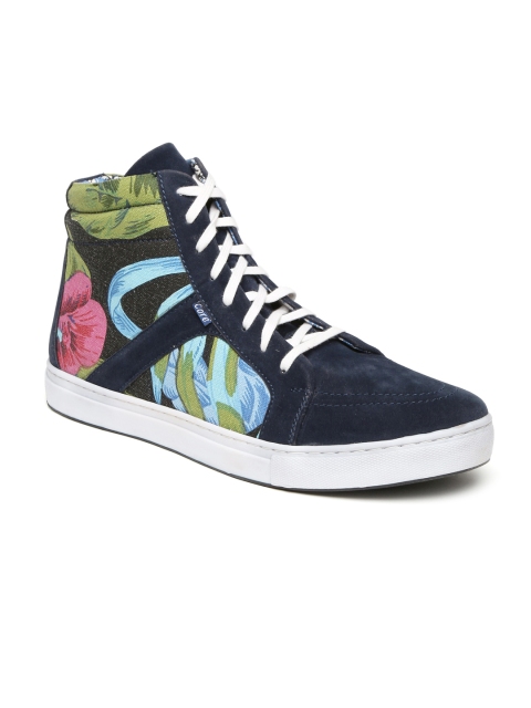 

Core Men Navy & Charcoal Grey Printed High-Top Sneakers, Navy blue