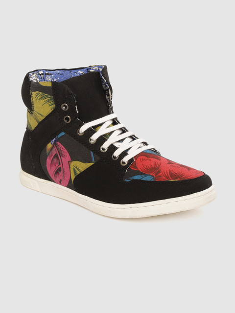 

Core Men Black & Red Floral Print Mid-Top Sneakers