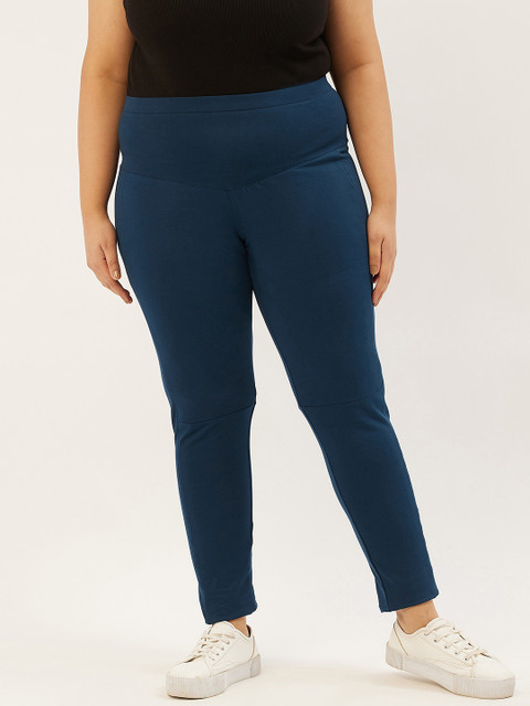 

Revolution Women Teal Blue Solid Relaxed High-Rise Knitted Trousers